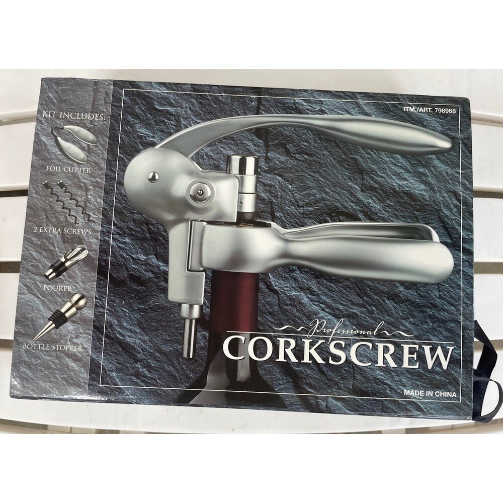 Professional Lever Style Wine Opener Set Corkscrew Foil Cutter Case Open Box